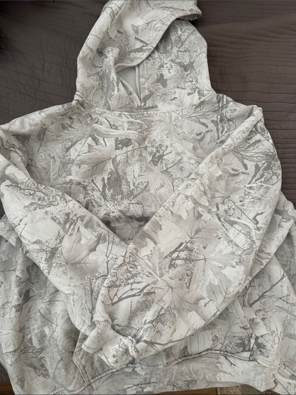 Neutral Leaf-Print Hooded Sweatshirt - Women